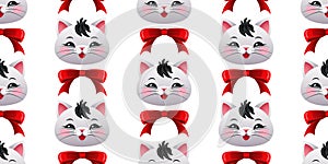 Childish pattern with cute kittens and red bows