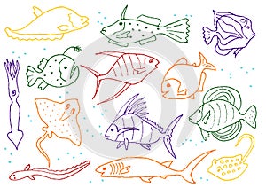 Childish pattern with funny fishes. Creative scandinavian kids texture for fabric, wrapping, textile, wallpaper, apparel