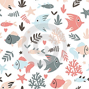 Childish seamless background with fish