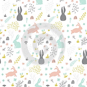 Childish seamless pattern with bunny.