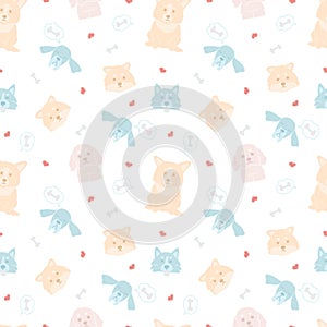 Childish seamless pattern with hand drawn dogs. Trendy cute doodle animals vector background. Perfect for kids apparel, fabric, photo