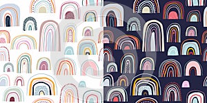 Childish seamless patterns set with rainbows,