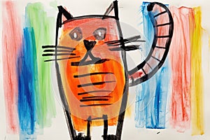 childlike colorful drawing of cat AI generated