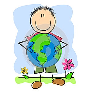 Childlike Drawing Child And Earth photo