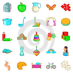 Childminder icons set, cartoon style