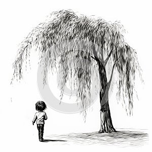 Childproof Drawing Of A Willow Tree: Simple And Incomplete