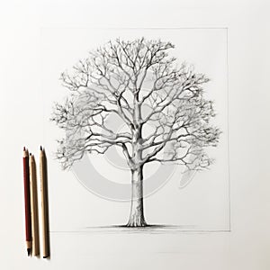 Childproof Pencil Drawing Of Beech Tree On White Background