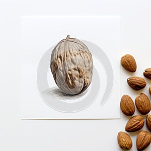 Childproof Walnut Drawing: Almond Print Handmade Pencil Art By Chris Kemp