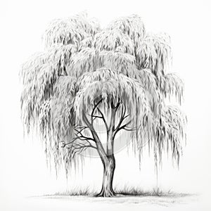 Childproof Willow Tree Drawing: Simple And Incomplete Black And White Illustration