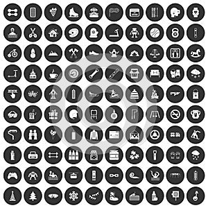 100 children activities icons set black circle