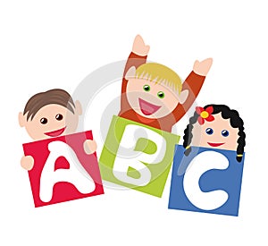 Children with alphabet blocks