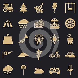 Children amusement park icons set, simple style