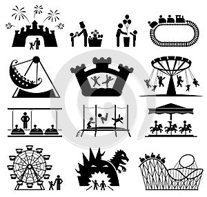 Children in amusement park. Pictogram icon set. Vector illustration.