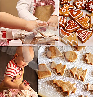 Children apron cooking gingerbread cookies kitchen