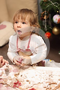 Children apron cooking gingerbread cookies kitchen