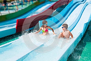 Children in aqua park