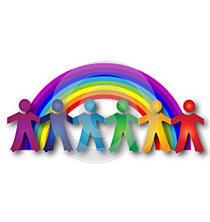 Children around rainbow logo