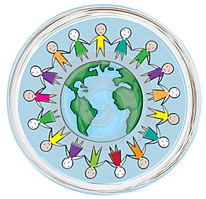 Children around the world in the blue circle