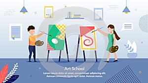 Children Art School Flat Vector Promo Banner