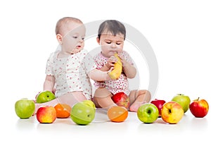 Children babies with healthy food