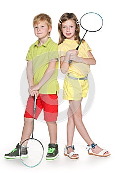 Children with badminton racket