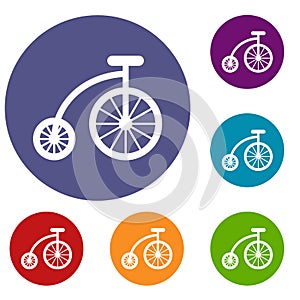 Children bicycle icons set