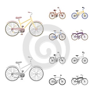 Children bicycle and other kinds.Different bicycles set collection icons in cartoon,monochrome style vector symbol stock