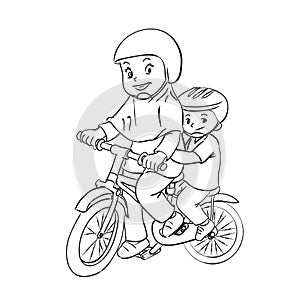 Children are biking Cartoon Illustration