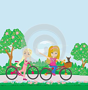 Children biking in the park on a spring day