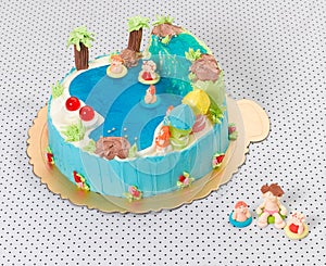 Children birthday pool cake isolated
