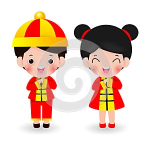 Children blessing the Happy Chinese new year 2020, Cartoon kids vector illustration isolated on white background
