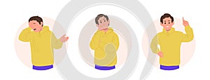 Children body language round composition set with male kid characters feeling different emotion