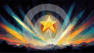 children book illustration of a shining star on sky, beautiful color constelation, ai generated image