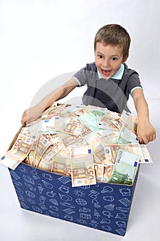 Children and box with money