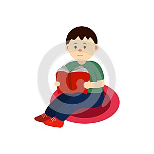 Children Boy Kids Reading Book Knowledge School Library illustration