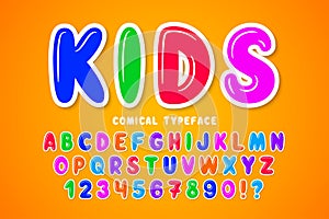 Children bubble comical font design, colorful alphabet, typeface