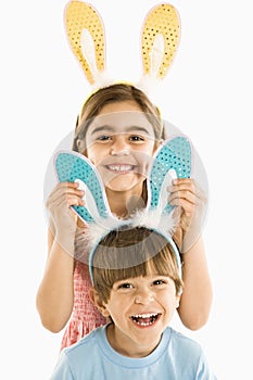 Children in bunny ears.