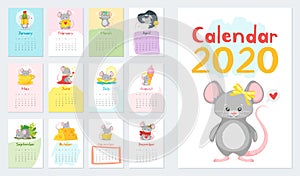 Children calendar vector illustrations set