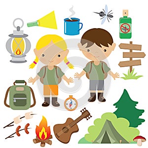 Children camping vector illustration