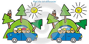 Children in car, game, leisure activity, find differences, eps.