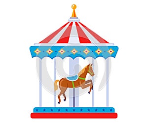 children carousel with horses for the entertainment of children. a children attraction in an amusement park.