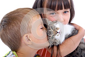 Children and cat