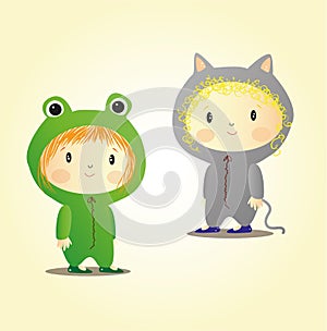 children in cat and frog costumes