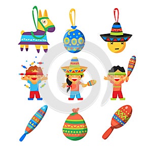 Children celebrate Posada, breaking the traditional donkey Pinata play vector