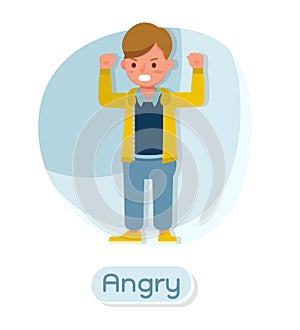 Children character vector design. Presentation in various action with emotions and angry