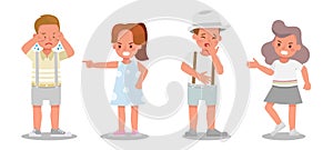 Children character vector design. Presentation in various action with emotions, angry and sad. no5