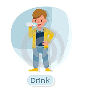 Children character vector design. Presentation in various action with emotions and drink