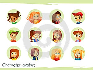 Children characters avatars illustration of cartoon boy and girl kids icons for for social network chat user profile