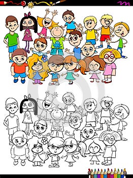 Children characters group coloring book