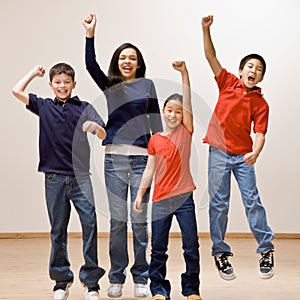 Children cheering and celebrating their success